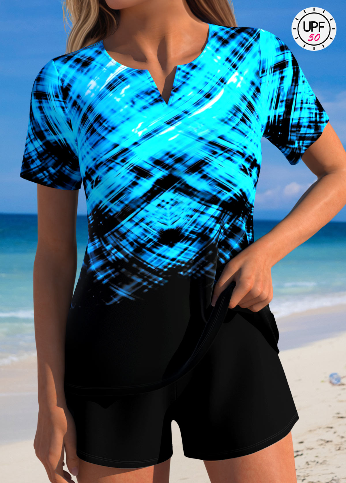 Mid Waisted Ombre Tummy Coverage Black Tankini Set