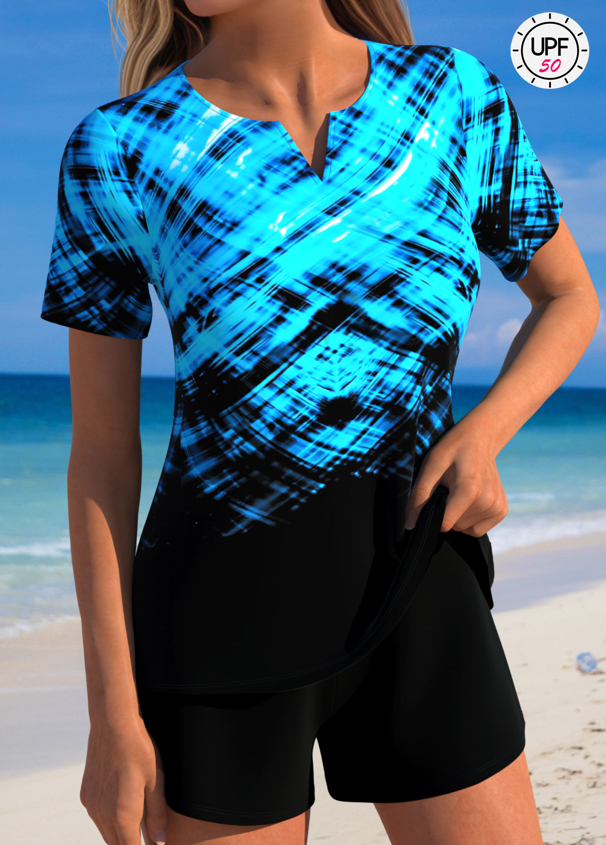 Mid Waisted Ombre Tummy Coverage Black Tankini Set