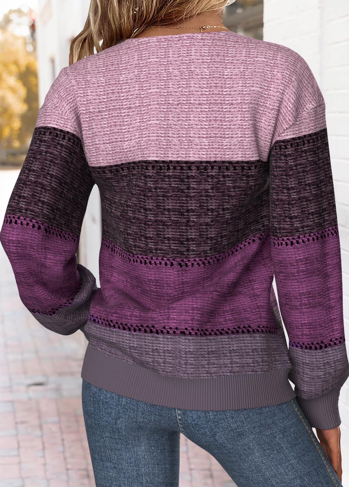 Striped Tummy Coverage Purple Long Sleeve Sweatshirt