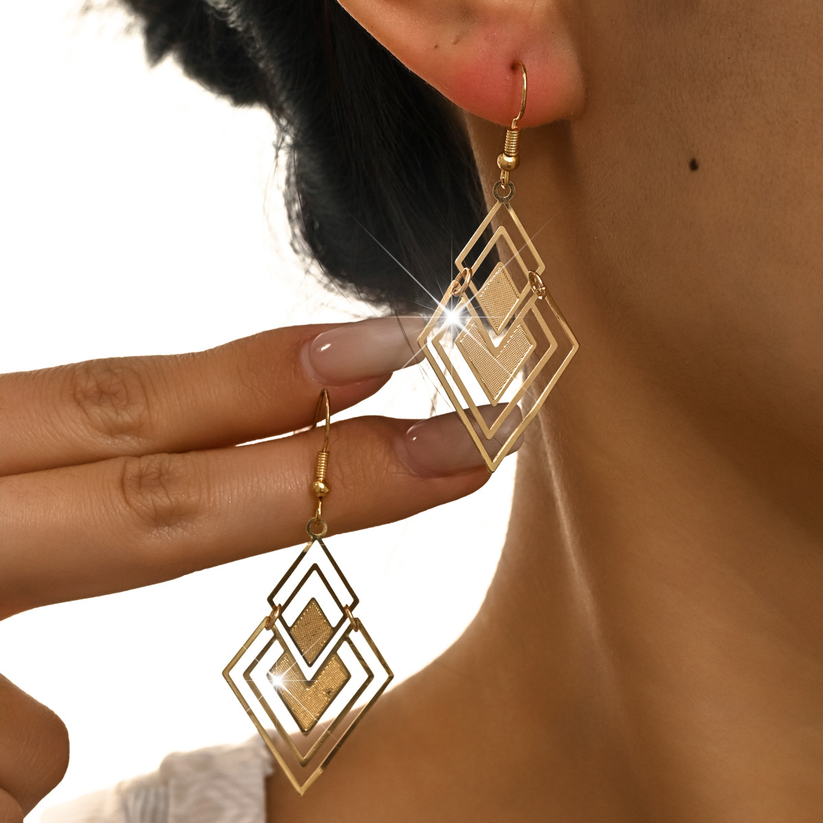 Golden Geometric Hollow Square Copper Earrings