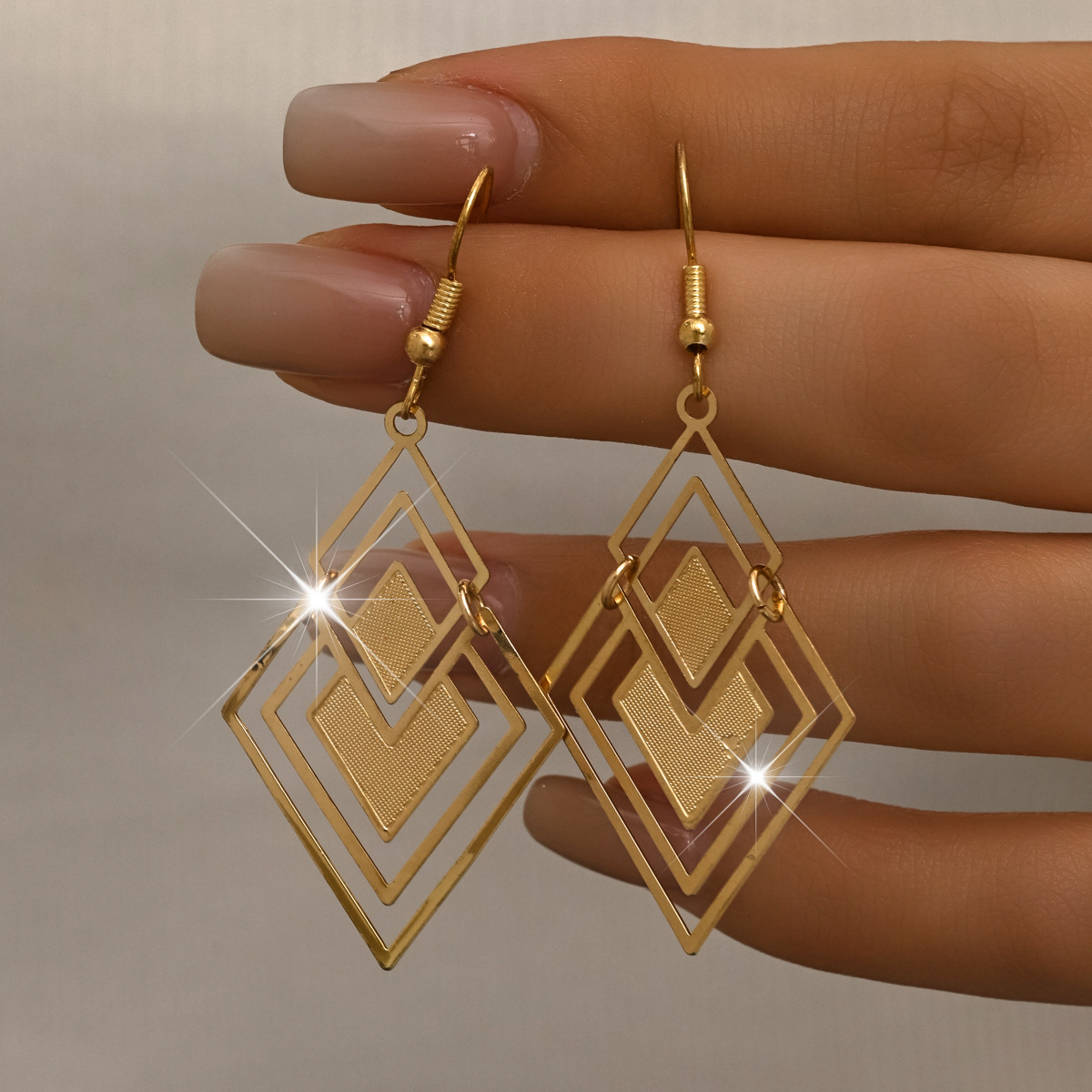Golden Geometric Hollow Square Copper Earrings