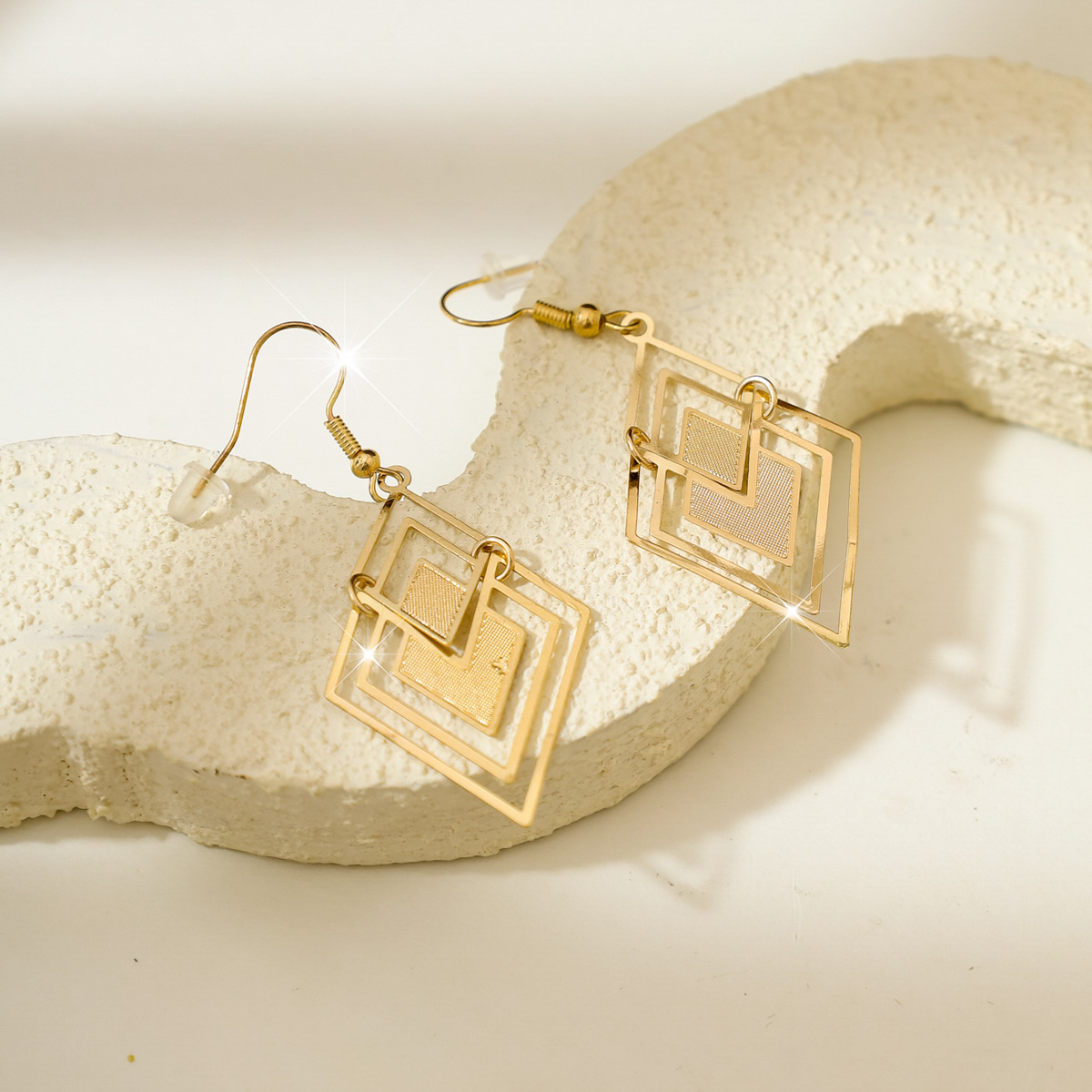 Golden Geometric Hollow Square Copper Earrings