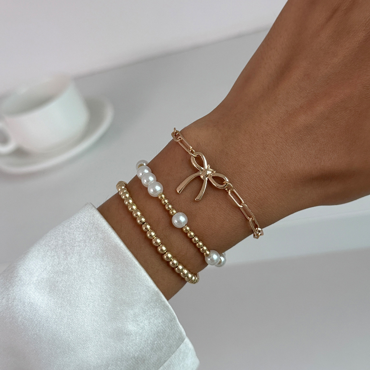 Golden Color Bow Alloy Detail Bracelets