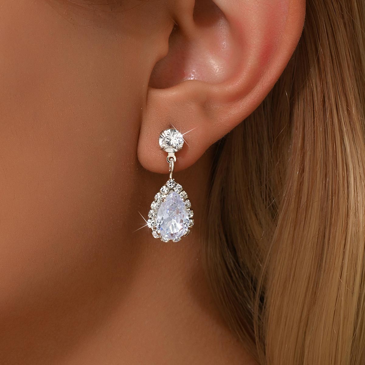 Silver Color Droplet Artificial Zircon Earrings