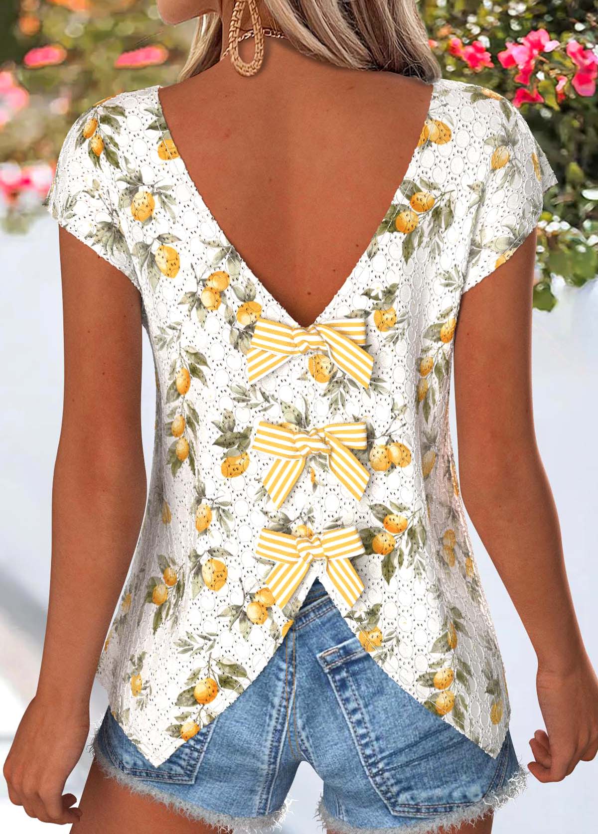 Plants Print Tummy Coverage Light Yellow T Shirt