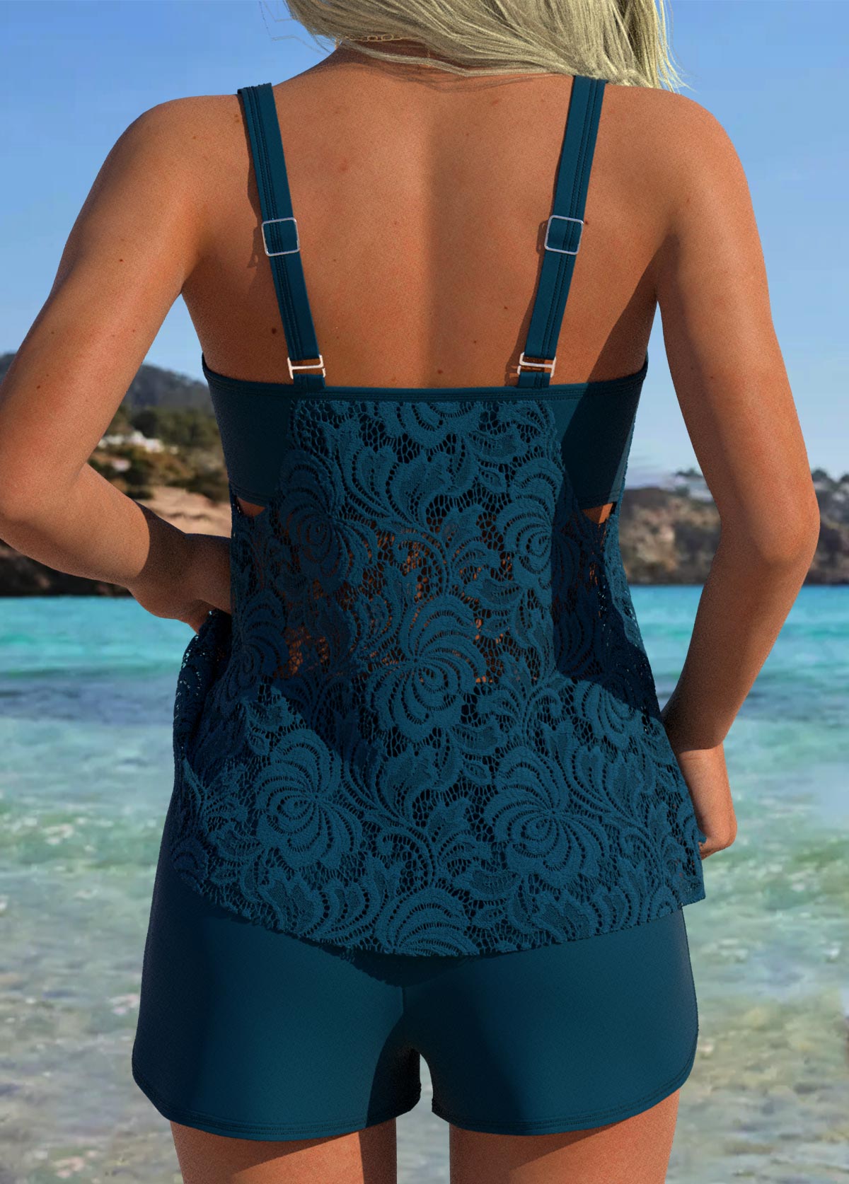 Mid Waisted Tummy Coverage Peacock Blue Tankini Set