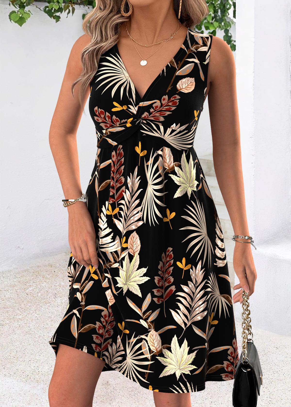 Floral Print Tummy Coverage Multi Color Short Sleeveless Dress
