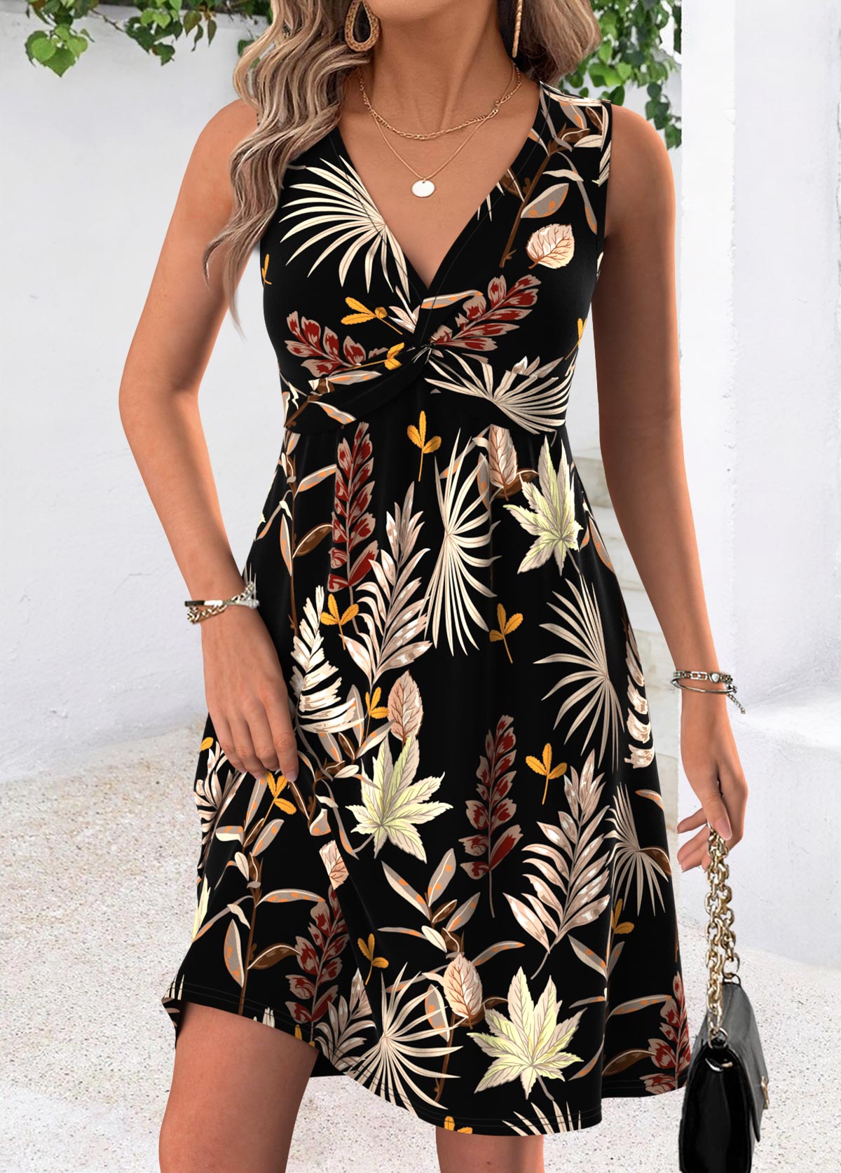 Floral Print Tummy Coverage Multi Color Short Sleeveless Dress