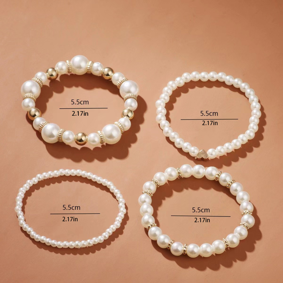 Golden Heart Design Round Pearl Bracelets