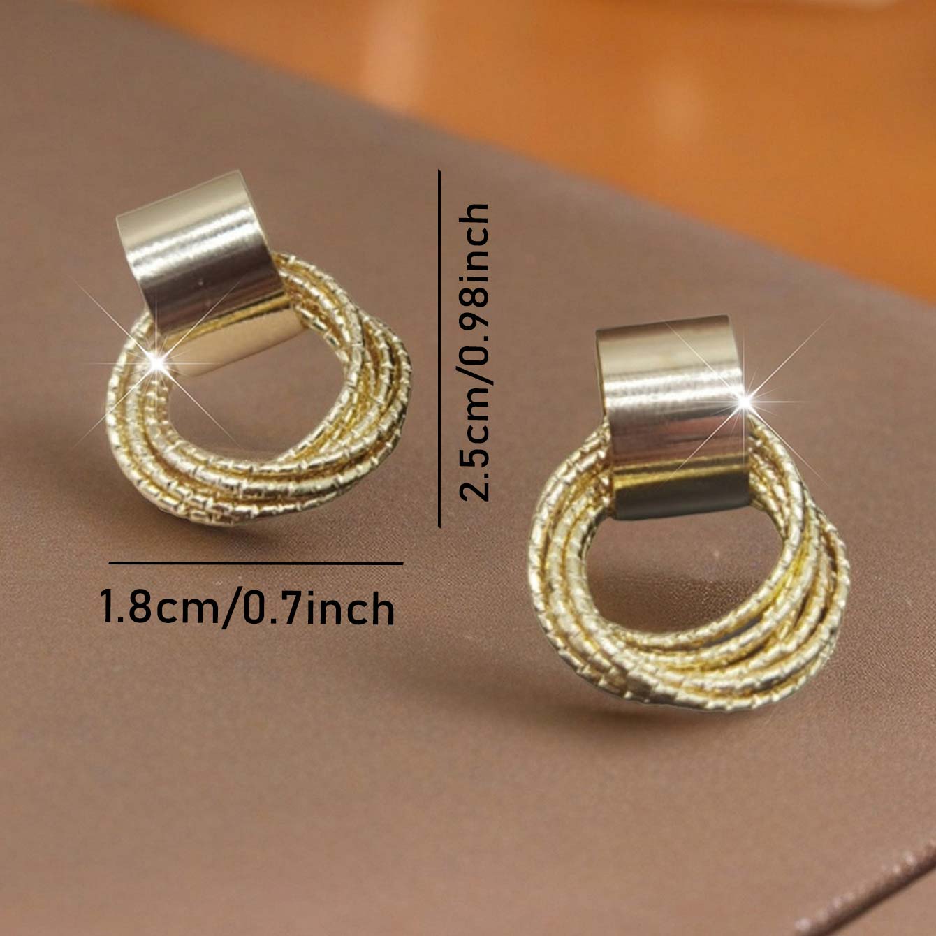 Golden Scrunchie Geometric Design Copper Earrings