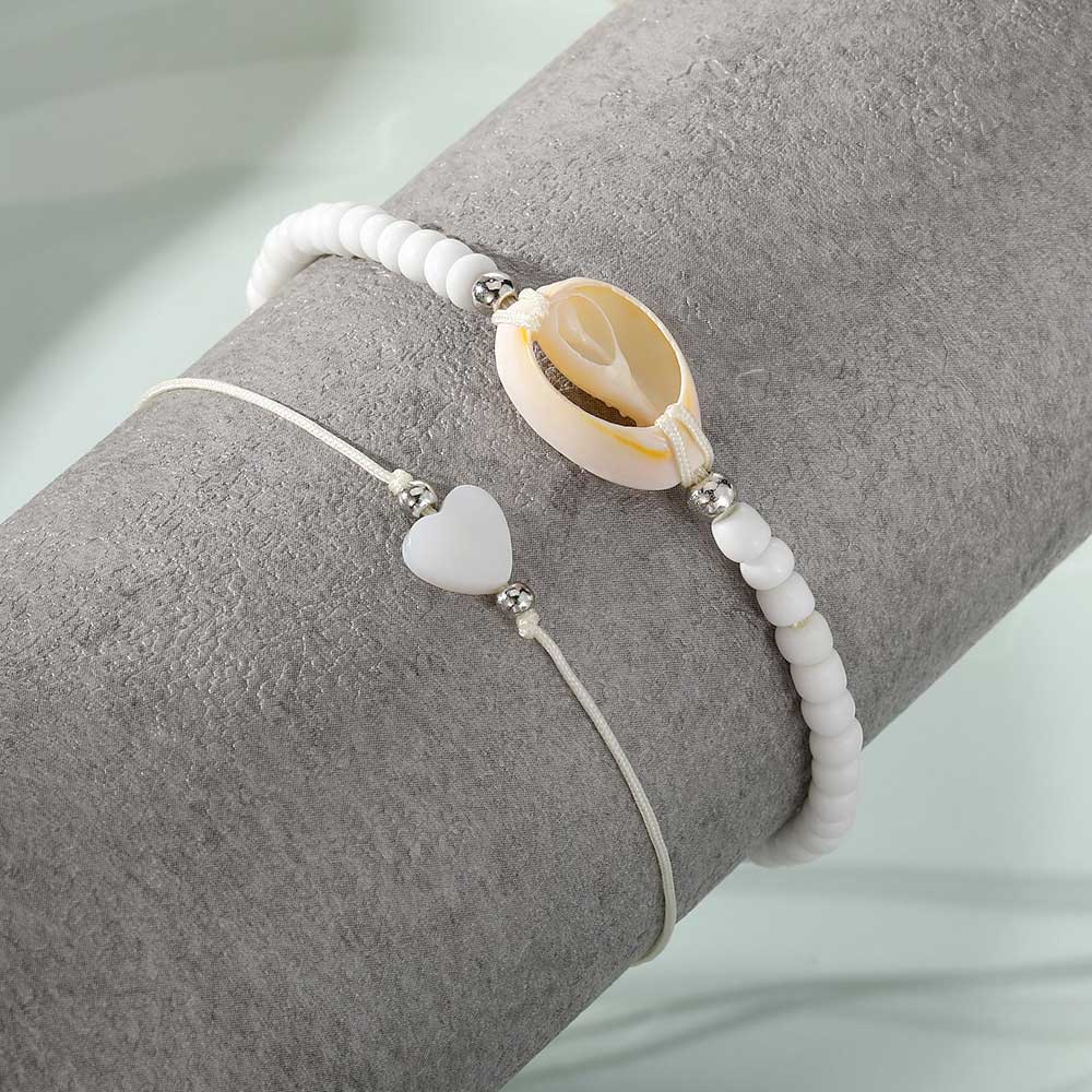 Beige Color Shell Detail Adjustable Anklets