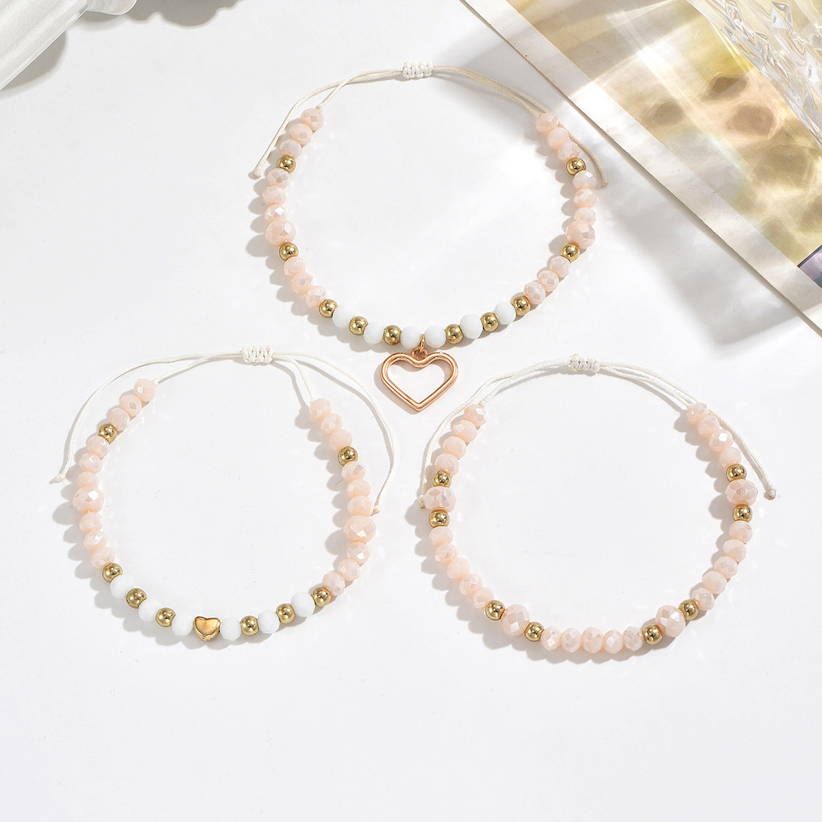 Golden Heart Pearl Beaded Anklet Set