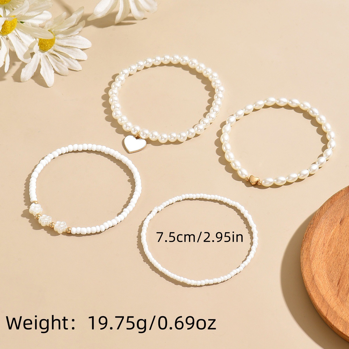 White Color Heart Polyresin Detail Anklets