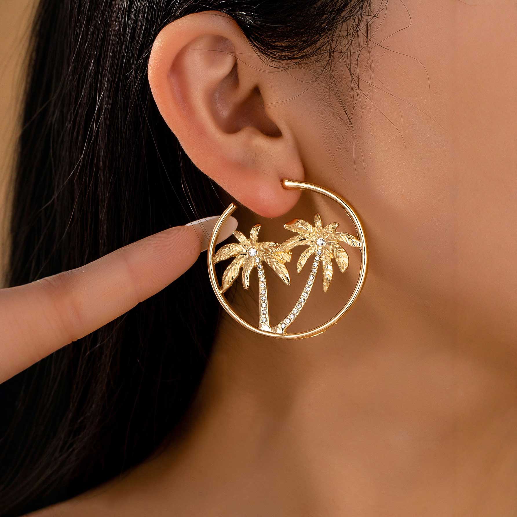 Golden Circle Alloy Coconut Tree Earrings