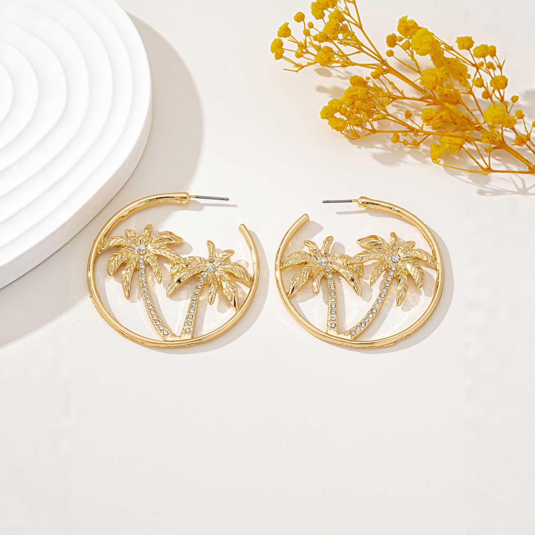 Golden Circle Alloy Coconut Tree Earrings