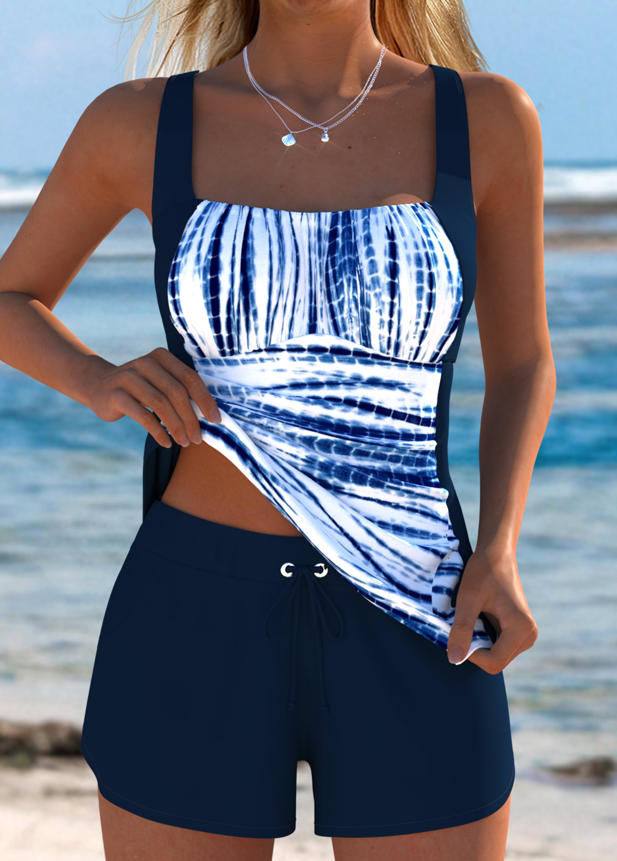 Mid Waisted Tie Dye Print Tummy Coverage Tankini Set