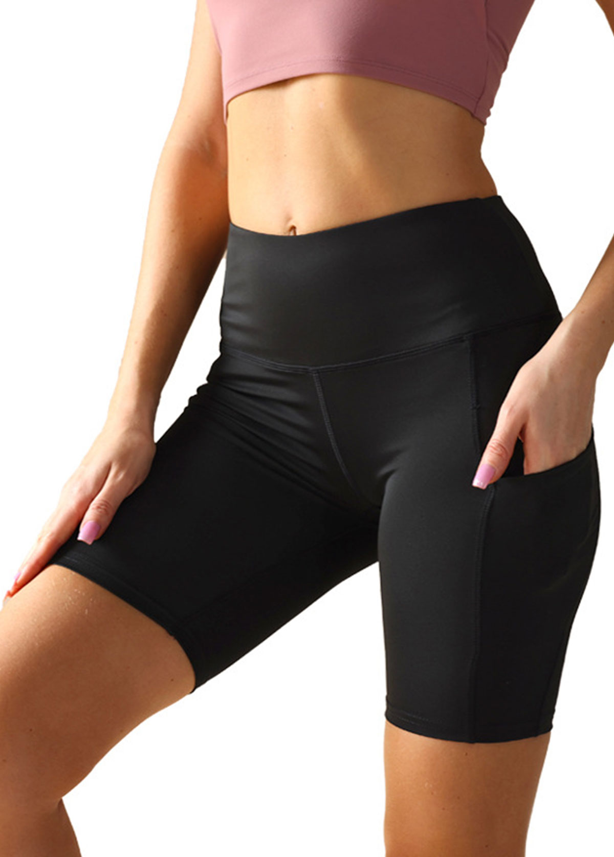 High Stretch Black Skinny Elastic Waist Fitted Sports Shorts