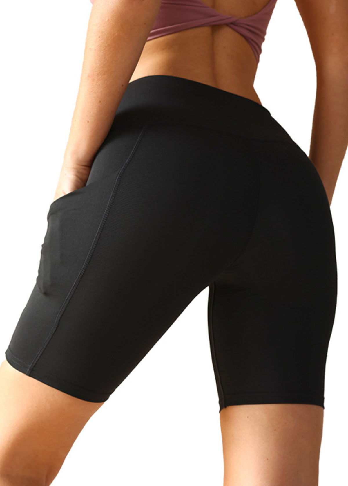 High Stretch Black Skinny Elastic Waist Fitted Sports Shorts
