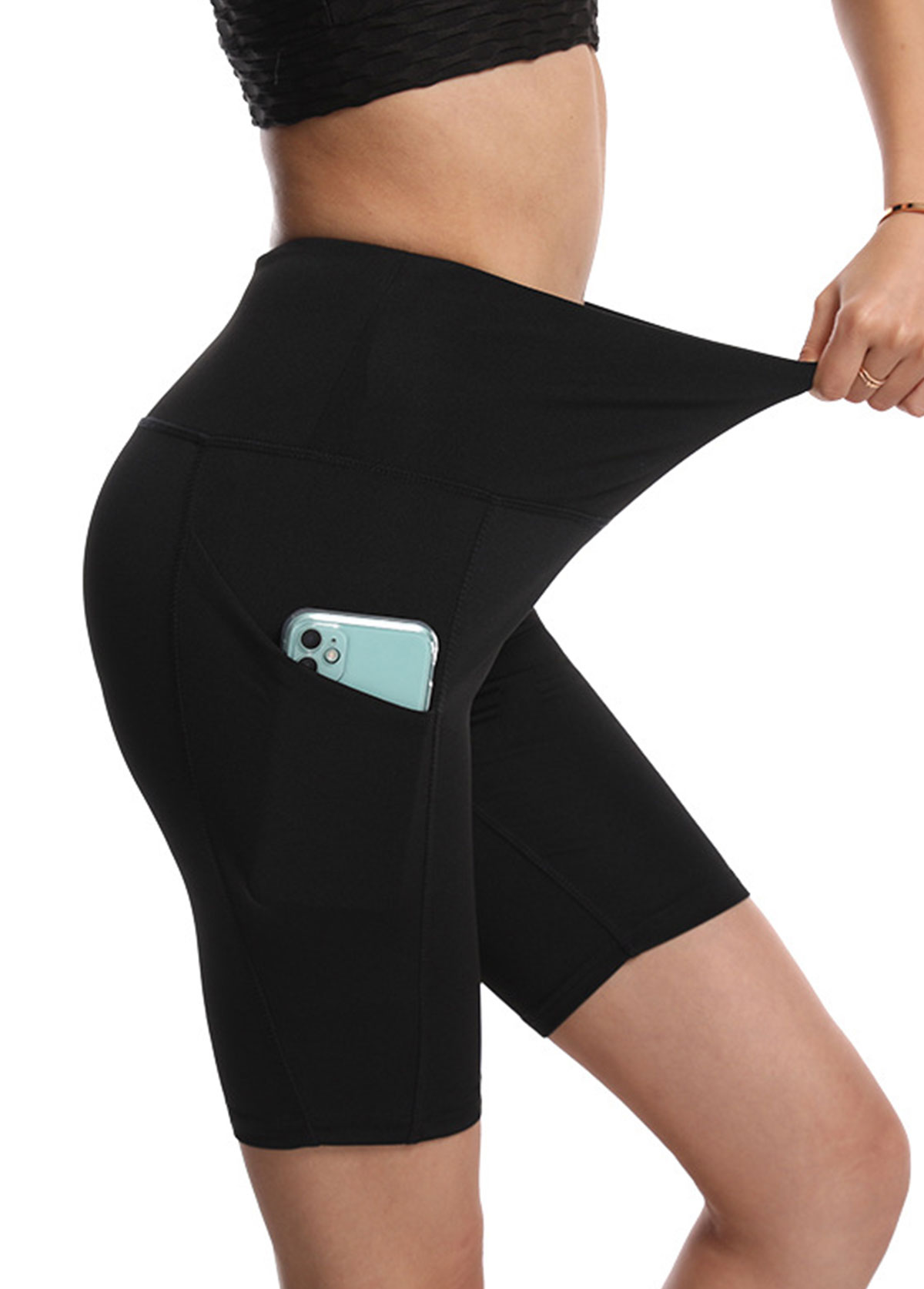 High Stretch Black Skinny Elastic Waist Fitted Sports Shorts