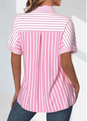 Striped Pocket Pink Short Sleeve Shirt