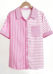 Striped Pocket Pink Short Sleeve Shirt