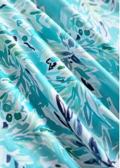 Plus Size Mid Waisted Cyan Leaf Print Tankini Set