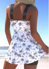 Tropical Plants Print Surplice White Swimdress and Shorts