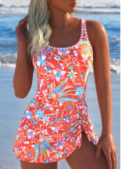 Floral Print Tie Coral One Piece Swimdress