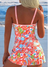 Floral Print Tie Coral One Piece Swimdress