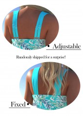Plus Size Mid Waisted Cyan Leaf Print Tankini Set