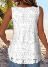 Double Lined White Sleeveless Split Neck Tank Top
