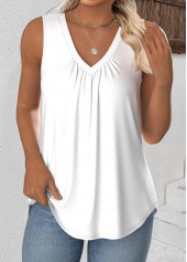White Sleeveless V Neck Tank Top