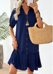 Patchwork Navy Half Sleeve Shirt Collar Dress
