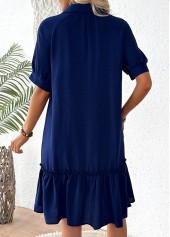 Patchwork Navy Half Sleeve Shirt Collar Dress