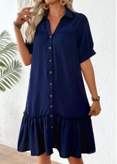 Patchwork Navy Half Sleeve Shirt Collar Dress