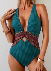 Patchwork Peacock Blue One Piece Swimwear