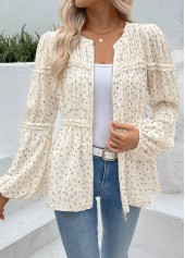 Ditsy Floral Print Peplum Beige Long Sleeve Blouse