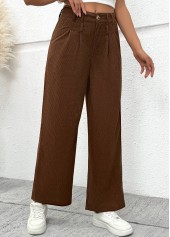Dark Coffee Wide Leg Button Fly High Waisted Pants