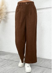 Dark Coffee Wide Leg Button Fly High Waisted Pants