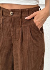 Dark Coffee Wide Leg Button Fly High Waisted Pants