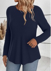 Tummy Coverage Navy Long Sleeve Round Neck T Shirt