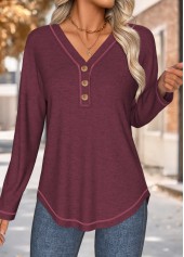 Tummy Coverage Wine Red Long Sleeve T Shirt