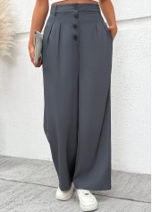 Flowy Dark Grey Wide Leg Button Fly Pants