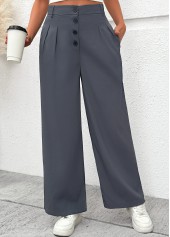 Flowy Dark Grey Wide Leg Button Fly Pants