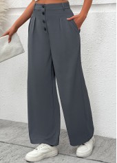 Flowy Dark Grey Wide Leg Button Fly Pants