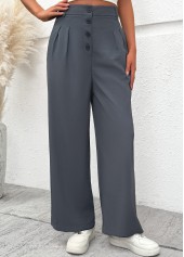 Flowy Dark Grey Wide Leg Button Fly Pants