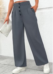Flowy Dark Grey Wide Leg Button Fly Pants