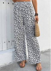 Ditsy Floral Print White Wide Leg Elastic Waist Pants