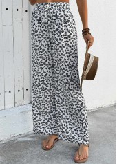 Ditsy Floral Print White Wide Leg Elastic Waist Pants