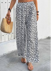 Ditsy Floral Print White Wide Leg Elastic Waist Pants